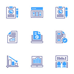 Analysis icon set. Bold line style. Duotone colors. Editable stroke. analytics, report, decrease, computer, analysis, clipboard