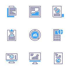 Analysis icon set. Bold line style. Duotone colors. Editable stroke. traffic, marketanalysis, graphic, analysis, mathematicalanalysis, piechart, document, analytics