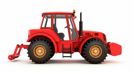 Naklejka premium Bright Red Tractor on White Background with Detailed Features