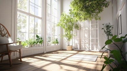 Obraz premium A bright and cheerful room with sunlight casting interesting patterns on the floor