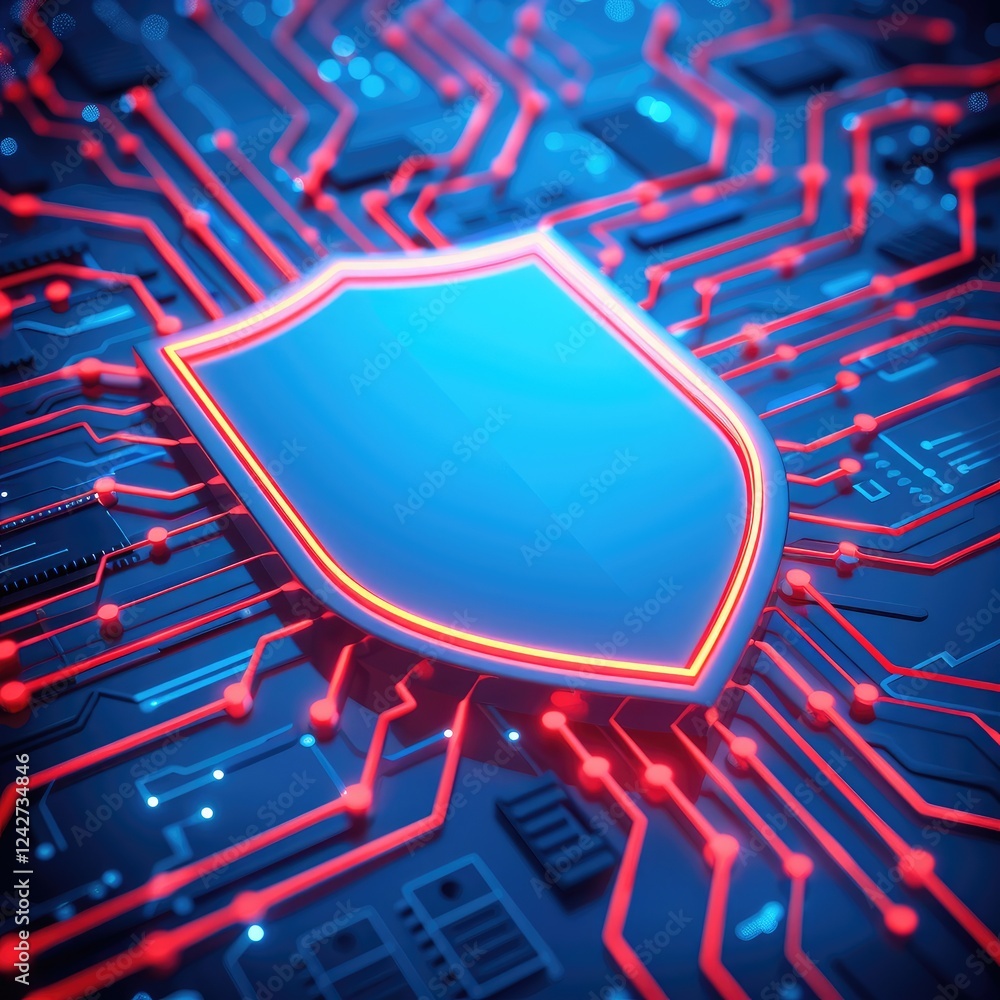 Aufkleber digital shield on circuit board representing cybersecurity concept