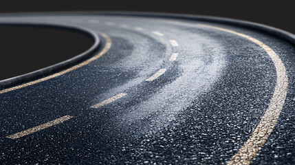 An asphalt road curves to the left, showcased against a transparent background.