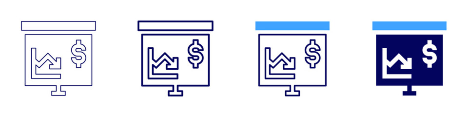 Retail analysis icon in 4 different styles. Thin Line, Line, Bold, and Bold Line. Duotone style. Editable stroke