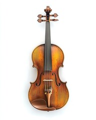 Obraz premium Isolate on white background A classic wooden violin showcasing intricate craftsmanship and elegant design.