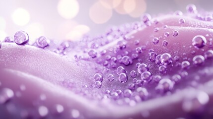 Radiant Hyaluronic Acid Spheres on a Smooth Lavender Surface, Promoting Hydration and Rejuvenation