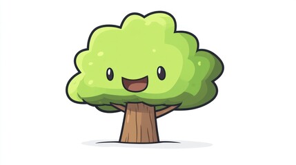 Fototapeta premium Happy cartoon tree, white background, nature, children's book illustration