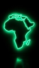 Stylish neon green Africa outline sign on a matte black wall, perfect for cultural events, tech presentations, and modern decor in contemporary spaces.