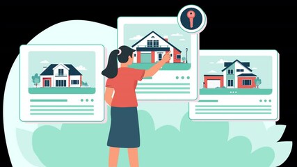Enhance your real estate projects with this vector character animation scene, showcasing various real estate activities.