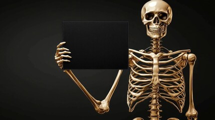 Classic Halloween imagery featuring a skeleton with a black card mockup.