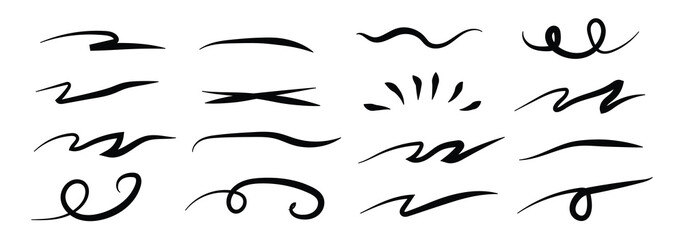 brush scribble underline. Set of brush crayon highlight underline symbol collection. Marker pen line highlight swoosh stroke. Squiggle brush scribble underline. Vector underline set
