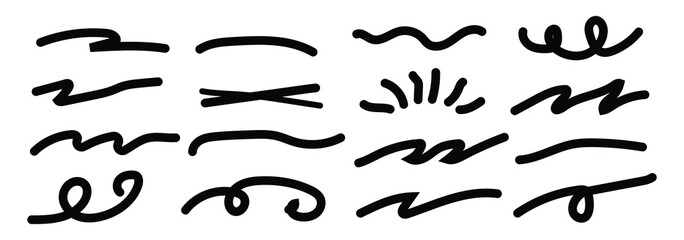 brush scribble underline. Set of brush crayon highlight underline symbol collection. Marker pen line highlight swoosh stroke. Squiggle brush scribble underline. Vector underline set
