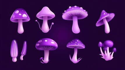 Enthralling Collection of Vibrant Purple Mushrooms in a Digital Art Style