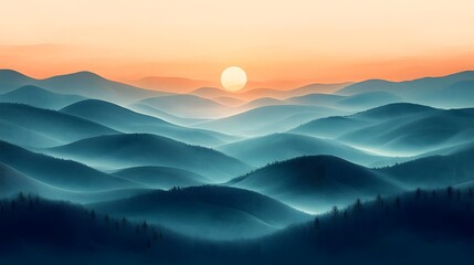 Obraz premium Breathtaking Misty Mountain Landscape at Sunset with Vibrant Sky