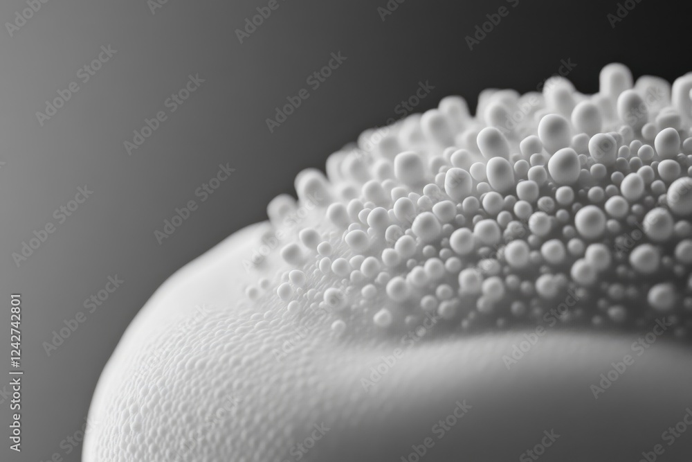 Poster close-up of a textured surface with numerous small, round protrusions.