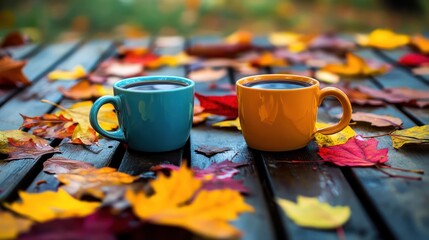 Warm Drinks on a Fall Foliage Table