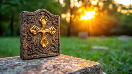 Solitary Remembrance: Isolated Tombstone Gravestone on a Plain Background