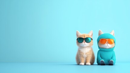 Fototapeta premium Cats donning fashionable ski jumpers are having a delightful day on the slopes, adding a touch of charm and cheer to the winter sports experience