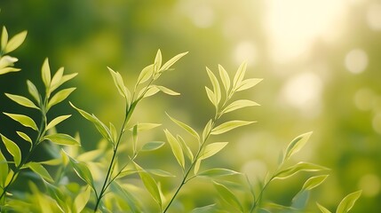 Obraz premium Spring leaves sunlight bokeh background