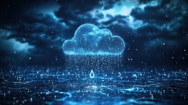 Digital Rain Cloud Concept, Data Raining from the Cloud
