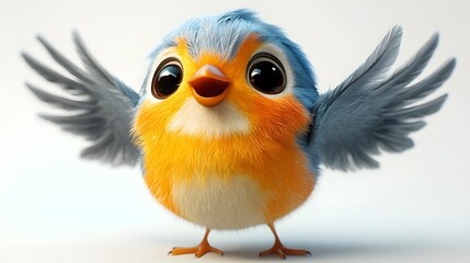 Obraz premium Cute Chubby Cartoon Bird with Colorful Plumage and Big Eyes