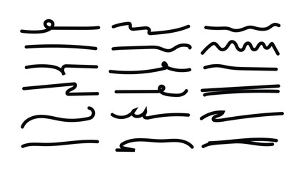 brush scribble underline. Set of brush crayon highlight underline symbol collection. Marker pen line highlight swoosh stroke. Squiggle brush scribble underline. Vector underline set
