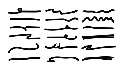 brush scribble underline. Set of brush crayon highlight underline symbol collection. Marker pen line highlight swoosh stroke. Squiggle brush scribble underline. Vector underline set
