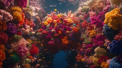 Fototapeta premium Vibrant coral reef, ocean floor, fish swimming, underwater scene, nature documentary