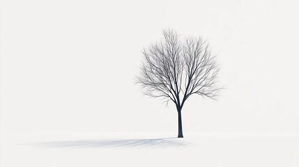 Obraz premium Lone tree, winter snow, minimalist background, serene landscape, design element