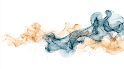 Fototapeta premium Abstract Swirling Blue and Gold Smoke Forms on White Background