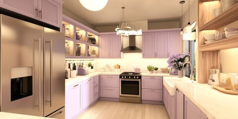 Modern Lavender Kitchen Design with Stainless Steel Appliances