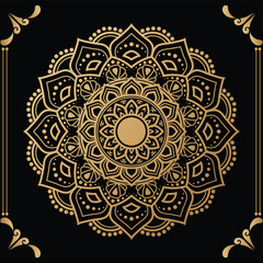 Luxury mandala design black background in gold color
