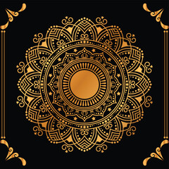 Naklejka premium Luxury mandala design black background in gold color 