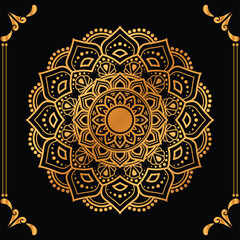 Luxury mandala design black background in gold color
