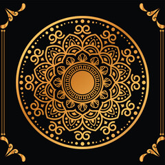 Luxury mandala design black background in gold color
