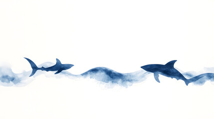 Sentient ink ocean where calligraphy sharks swim through ink waves, merging traditional art with aquatic fantasy.
