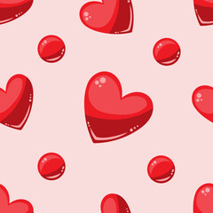 Seamless pattern with cute pink hearts on a red background. Vector illustration for Valentine's Day