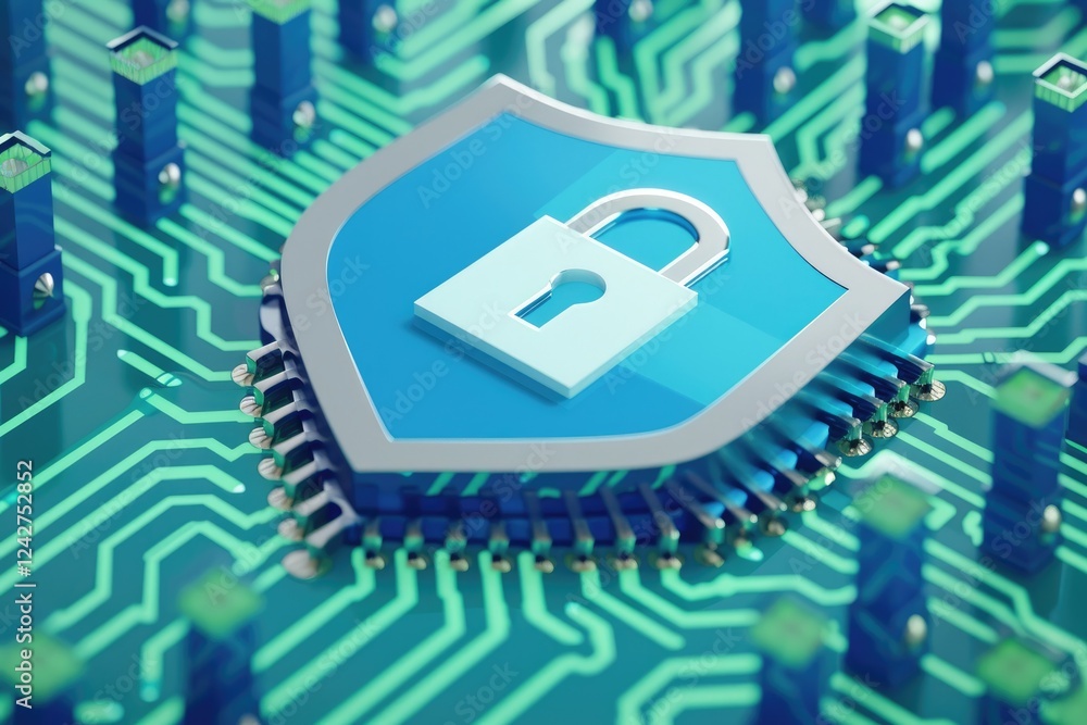 Poster digital security shield on computer circuit board design