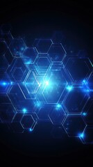 Blue abstract technology background with glowing hexagons pattern for science or tech concepts