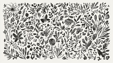 Stunning Black and White Floral Art Print - Exquisite Botanical Illustrations for Home Decor