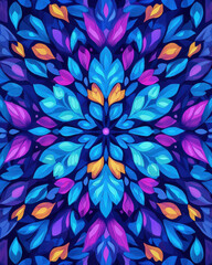 Vibrant blue and purple floral pattern with intricate leaf designs