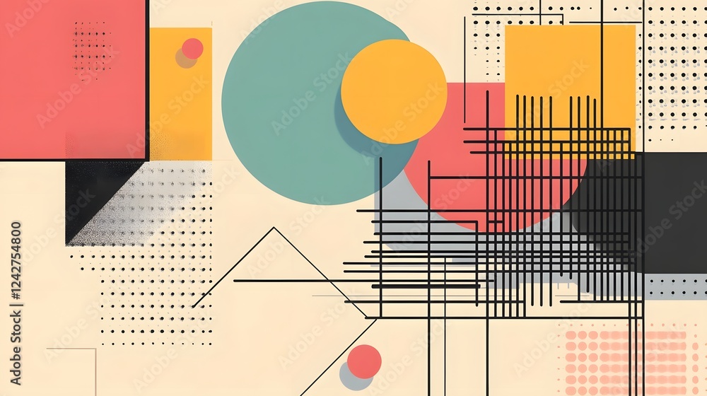 Aufkleber vibrant geometric abstract composition with intersecting shapes and vivid colors