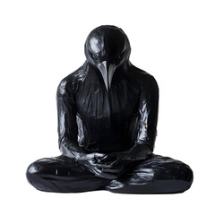 Black Crow Figure in Lotus Pose: Dark Art Sculpture
