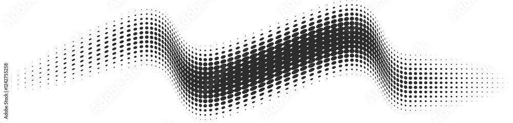 Poster dotted shape. abstract gradient wavy element. halftone geometric line with gradation texture. curved