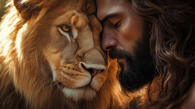 Portrait of jesus as the lion of judah  a symbol of strength and leadership in art - Powered by Adobe