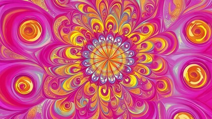 A Vibrant Abstract Floral Mandala Design with Intricate Patterns