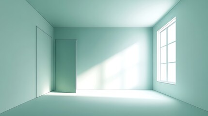 Obraz premium Sunlit empty room, door, window, interior design