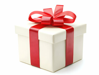 White Gift Box with Red Ribbon Illustration
