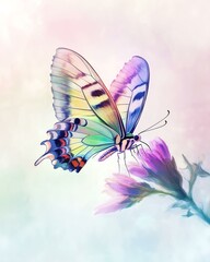 Watercolor A vibrant butterfly perched on a colorful flower, showcasing nature's beauty.