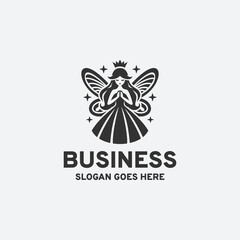 Beauty fairy logo design vector illustration in black and white style on a white background