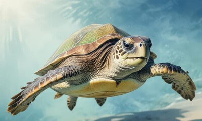 Obraz premium Whimsical watercolor illustration of a curious sea turtle, curious, odd, illustration